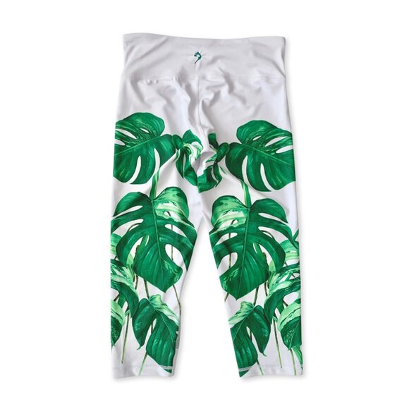 CHRLDR Monstera Leaf 3/4 Leggings Athleisure Yoga Tropical Resort Wear Vacation - Picture 2 of 14